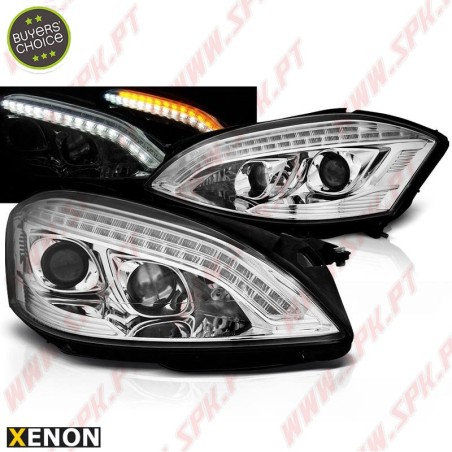 Faróis Xenon DRL LED Chrome - Mercedes W221 (2005-2009)