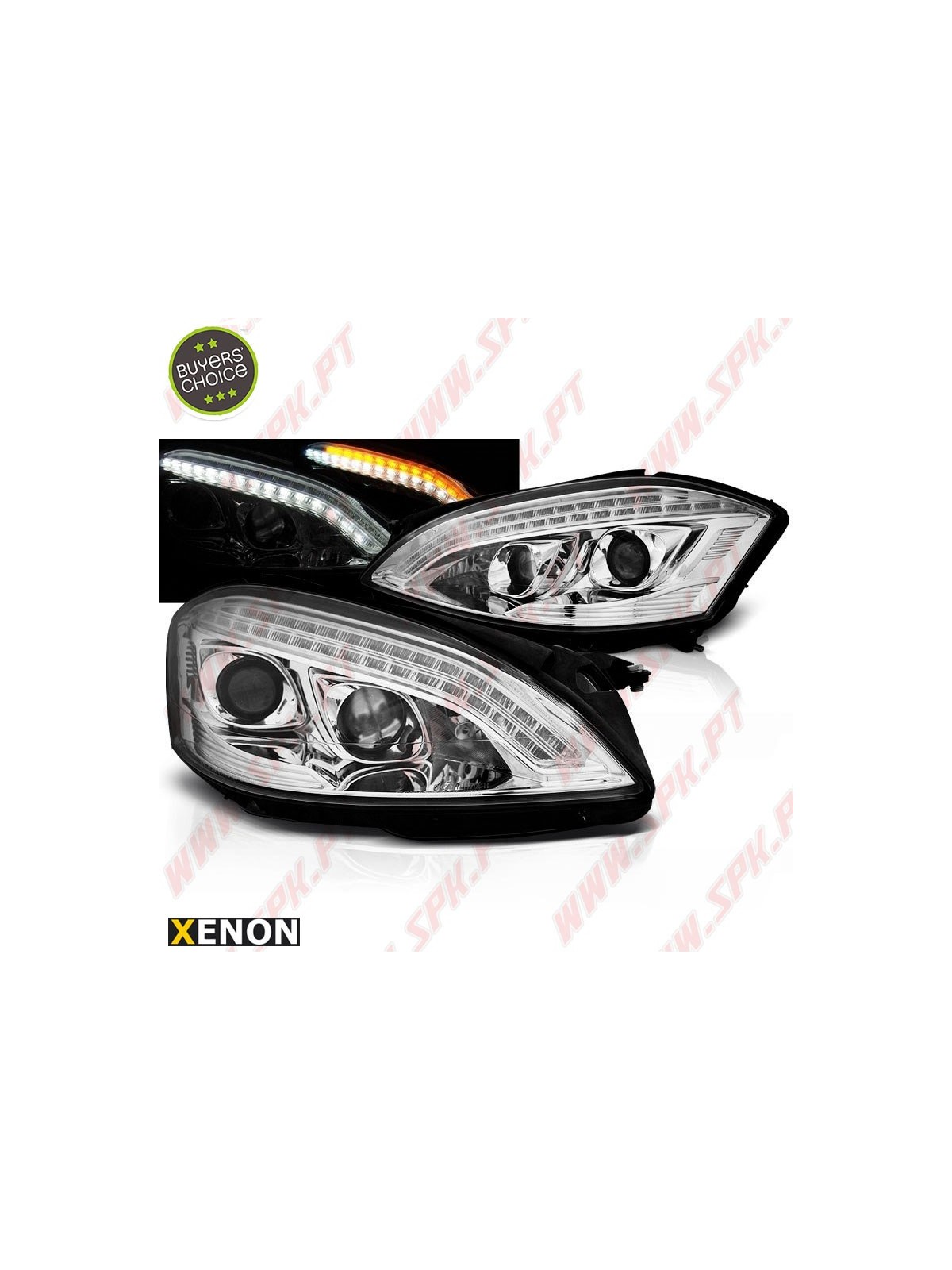 Faróis Xenon DRL LED Chrome - Mercedes W221 (2005-2009)
