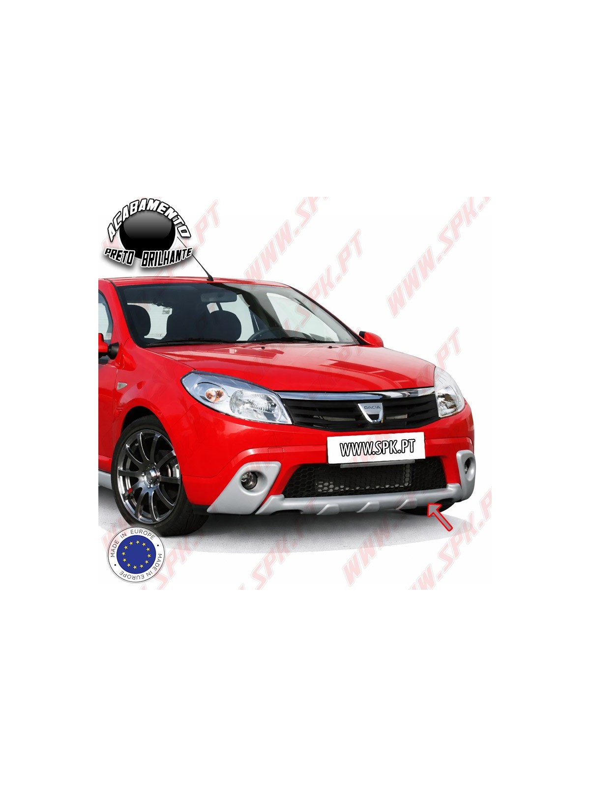 Spoiler Frontal Plástico ABS Preto Brilhante - Dacia Sandero MK1 (2008-2012)