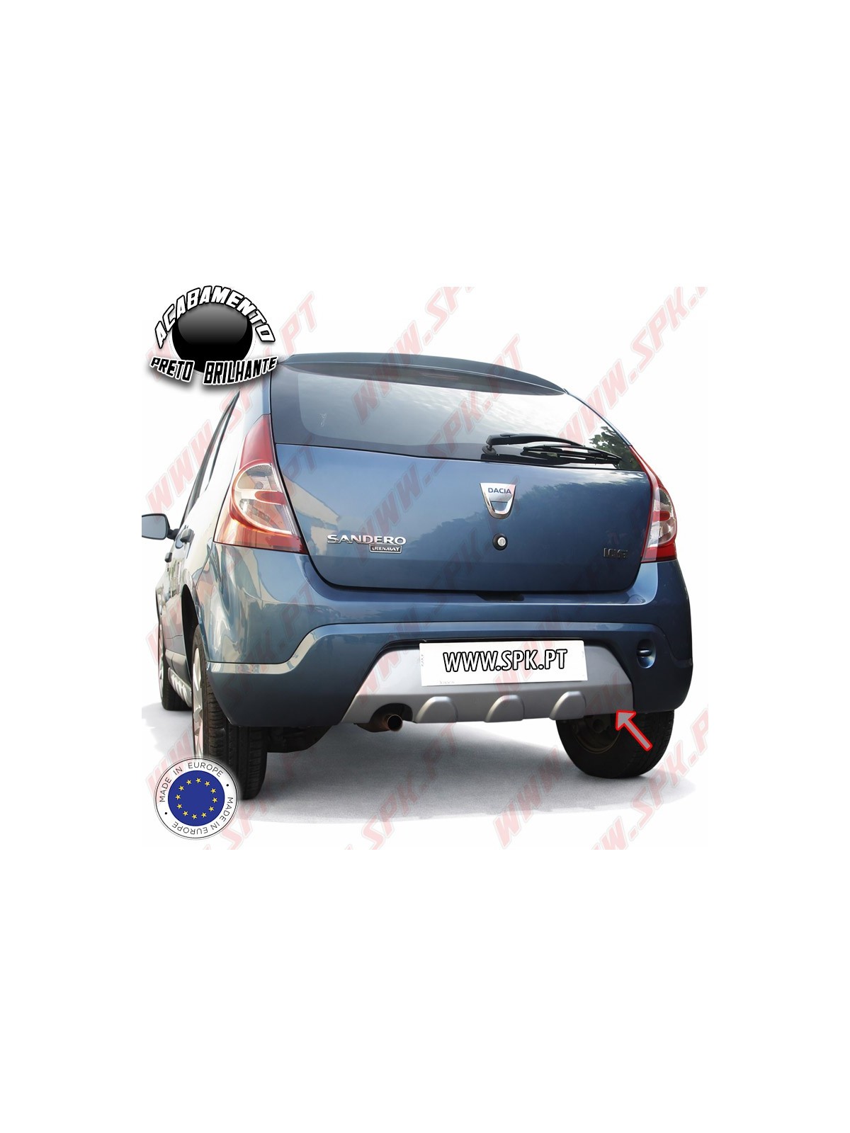 Difusor Traseiro Plástico ABS Preto Brilhante - Dacia Sandero MK1 (2008-2012)