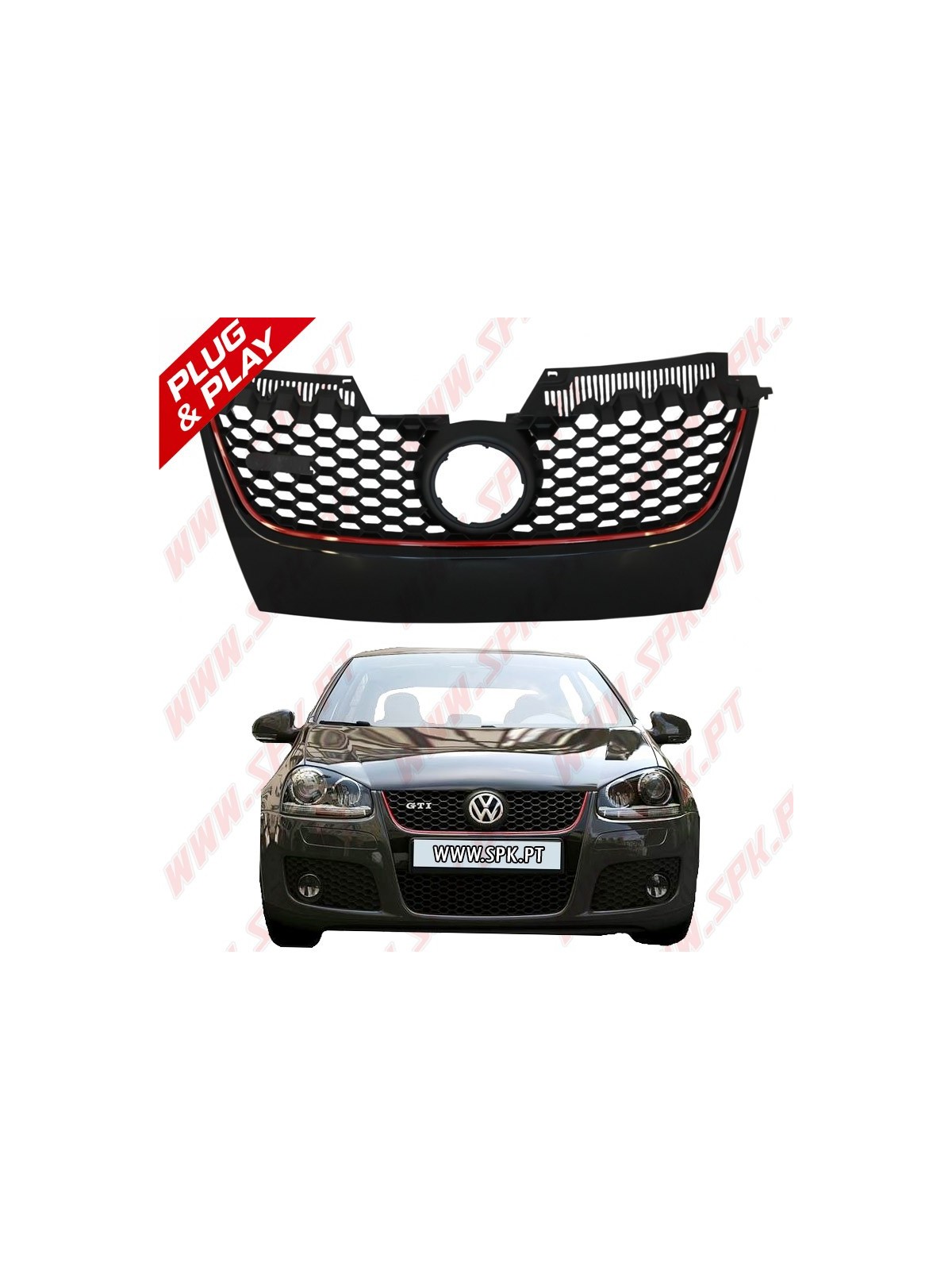 Grelha Frontal Look GTI Black+Red – VW Golf 5 (2003-2008)
