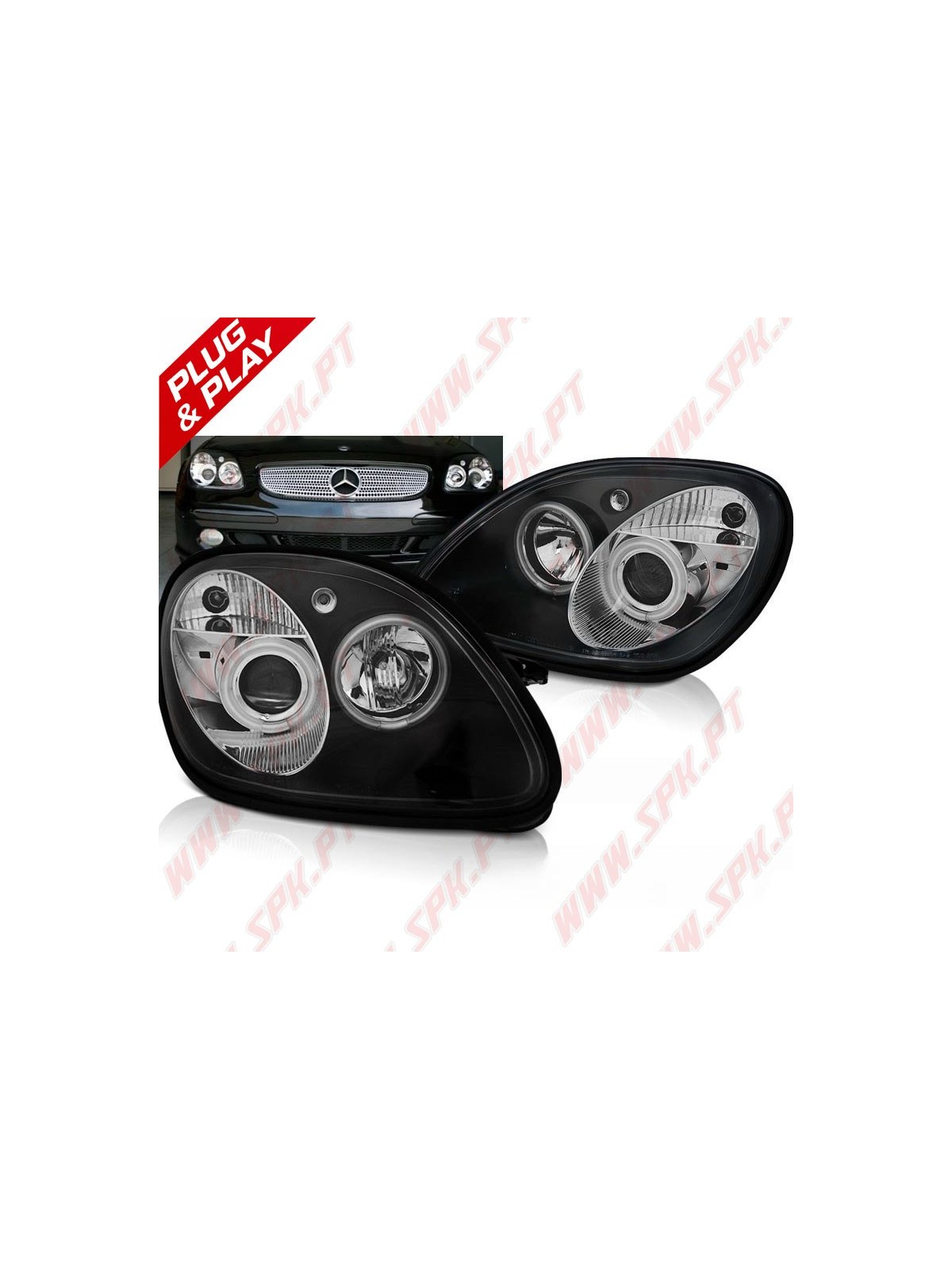 Faróis Angel Eyes Black - Mercedes SLK R170 (2006-2004)