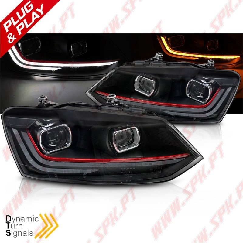 Faróis LED Look DRL / Red Black - VW Polo 6R / 6C (2009-2017)