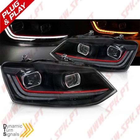 Faróis LED Look DRL / Red Black - VW Polo 6R / 6C (2009-2017)