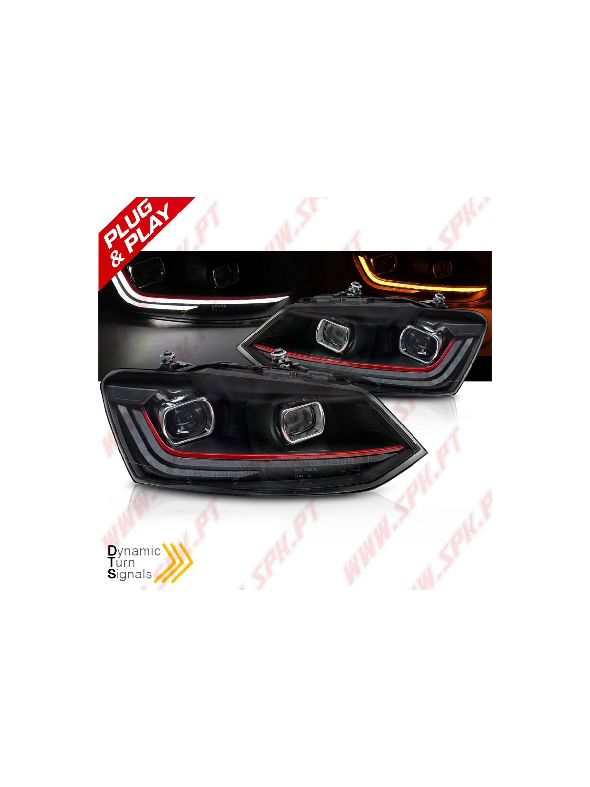 Faróis LED Look DRL / Red Black - VW Polo 6R / 6C (2009-2017)