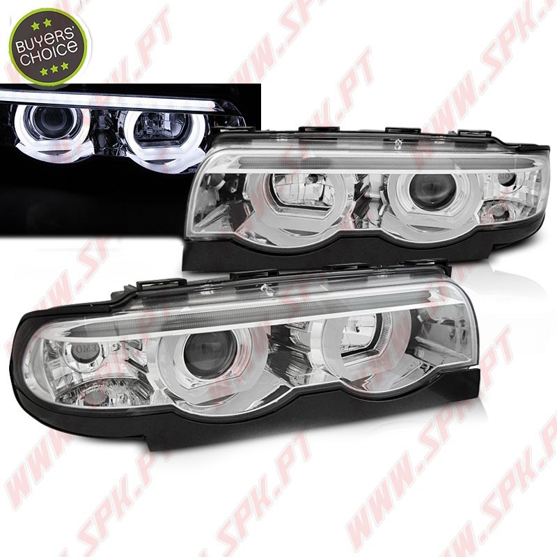 Faróis Angel Eyes LED 3D Chrome - BMW E38 (1994-2001)