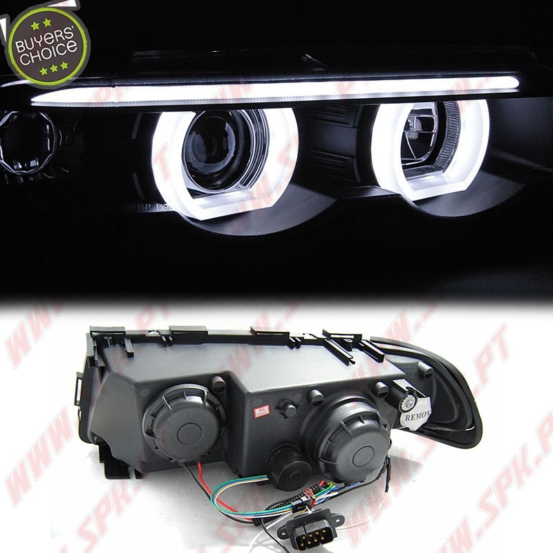 Faróis Angel Eyes LED 3D Black - BMW E38 (1994-2001) Faróis Angel Eyes LED 3D Black - BMW E38 (1994-2001)