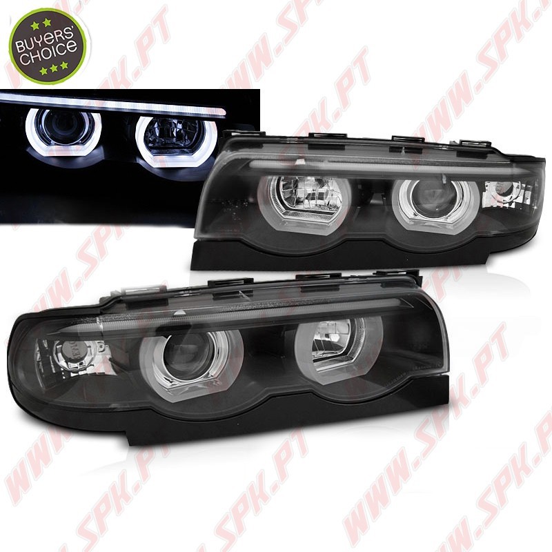 Faróis Angel Eyes LED 3D Black - BMW E38 (1994-2001) Faróis Angel Eyes LED 3D Black - BMW E38 (1994-2001)