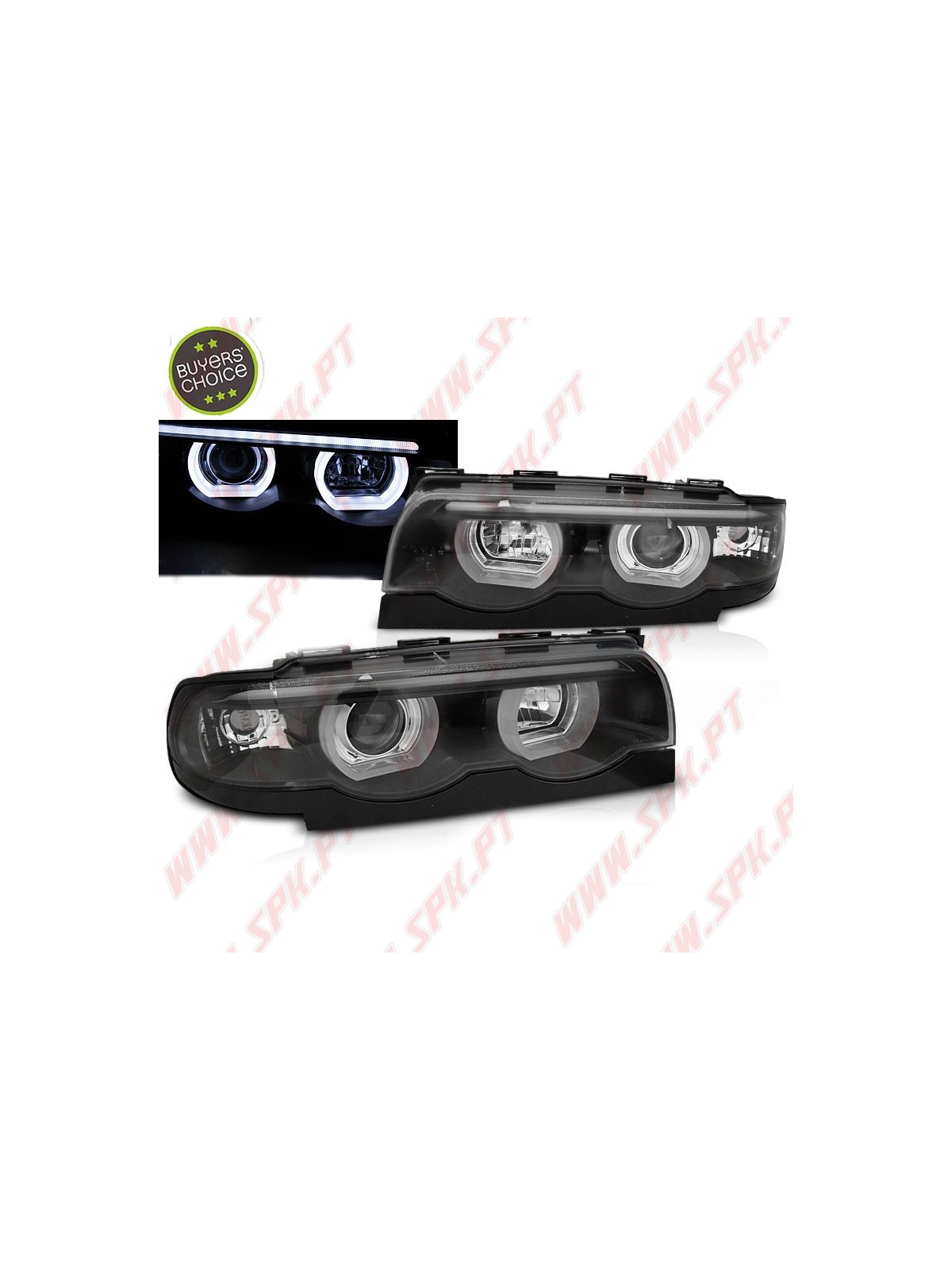 Faróis Angel Eyes LED 3D Black - BMW E38 (1994-2001) Faróis Angel Eyes LED 3D Black - BMW E38 (1994-2001)