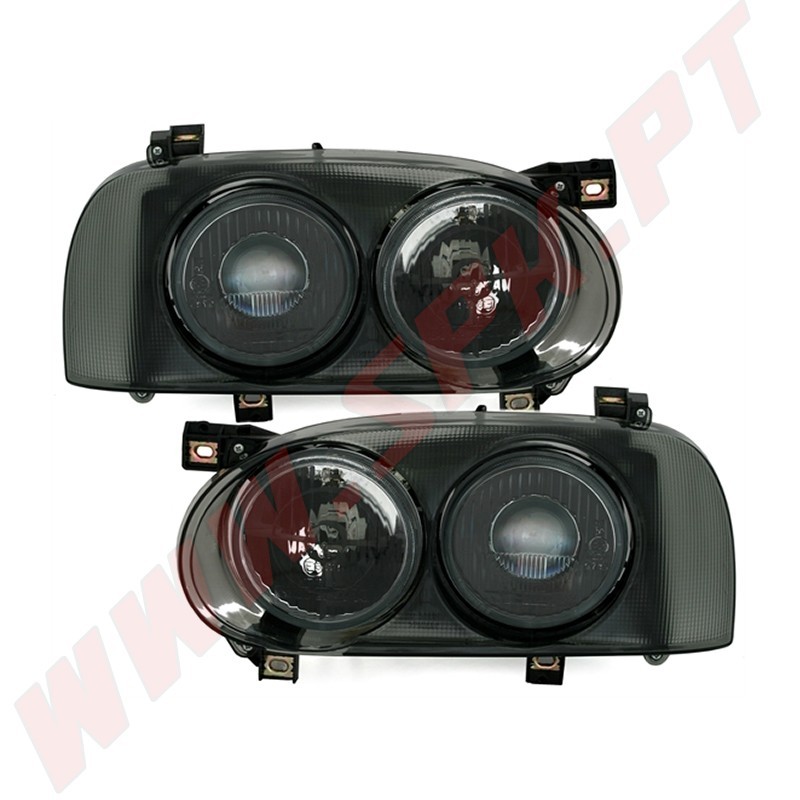 Faróis Look Cross Smoke Black - VW Golf 3 (1991-1997) Faróis Look Cross Smoke Black - VW Golf 3 (1991-1997)