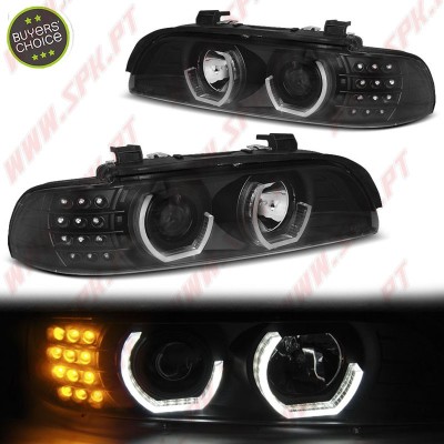 Faróis Angel Eyes 3D C/Pisca LED / Black - BMW E39 (1995-2003)