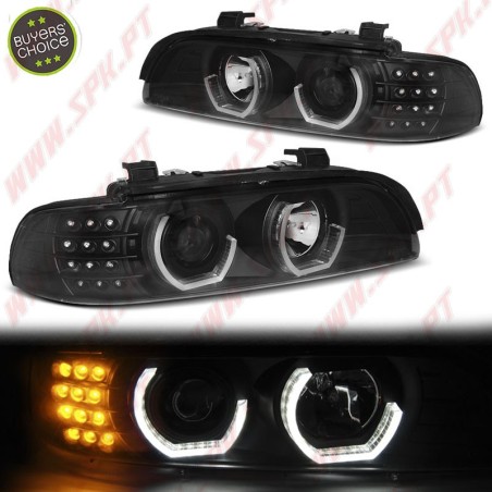Faróis Angel Eyes 3D C/Pisca LED / Black - BMW E39 (1995-2003)