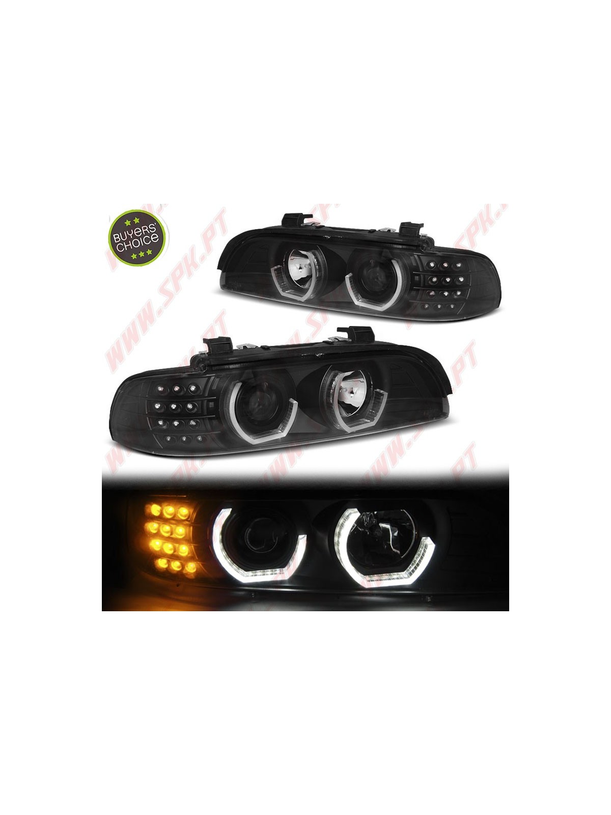 Faróis Angel Eyes 3D C/Pisca LED / Black - BMW E39 (1995-2003)