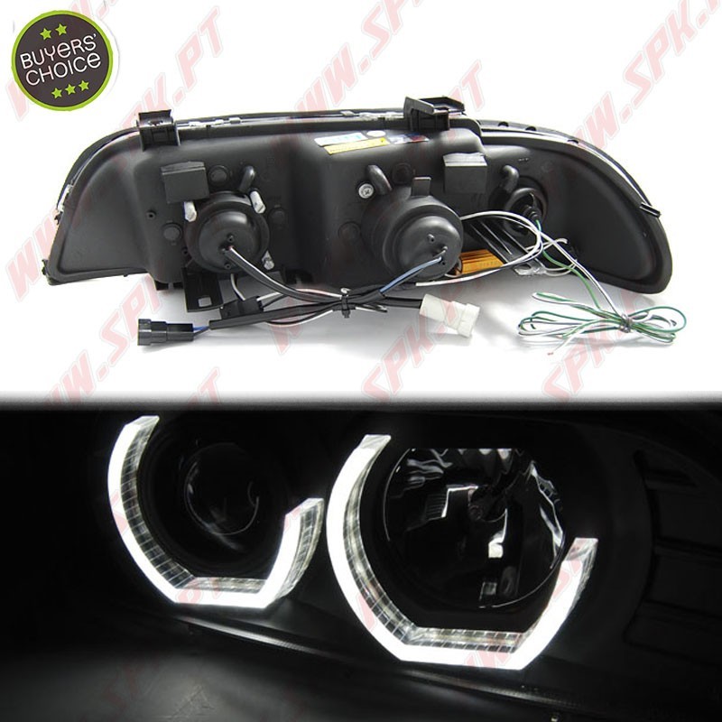 Faróis Angel Eyes 3D C/Pisca LED / Black - BMW E39 (1995-2003)