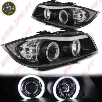 Faróis Angel Eyes C/Pisca LED / Black - BMW E90 / E91 (2005-2008)