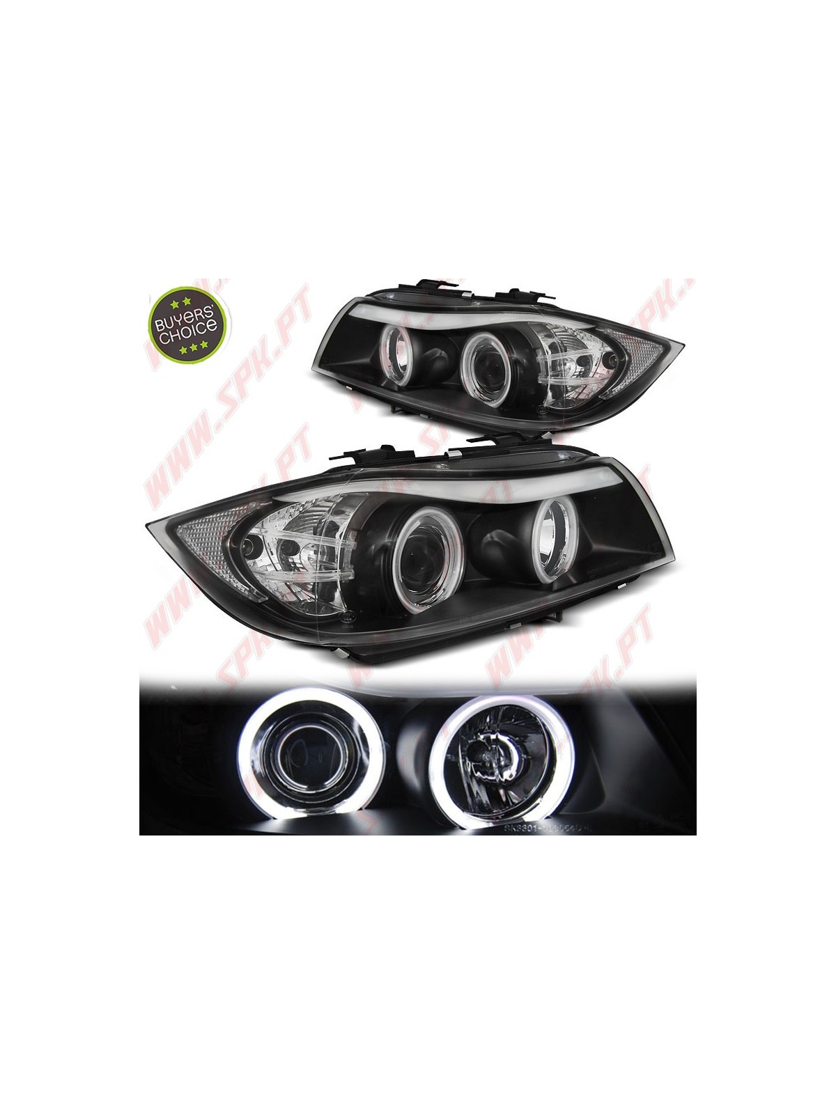 Faróis Angel Eyes C/Pisca LED / Black - BMW E90 / E91 (2005-2008)