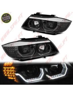 Faróis Angel Eyes 3D - C/Pisca LED / Black - BMW E90 / E91 (2005-2008)