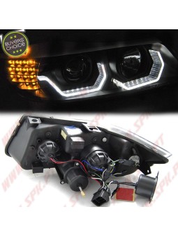 Faróis Angel Eyes 3D - C/Pisca LED / Black - BMW E90 / E91 (2005-2008)
