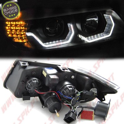 Faróis Angel Eyes 3D - C/Pisca LED / Black - BMW E90 / E91 (2005-2008)