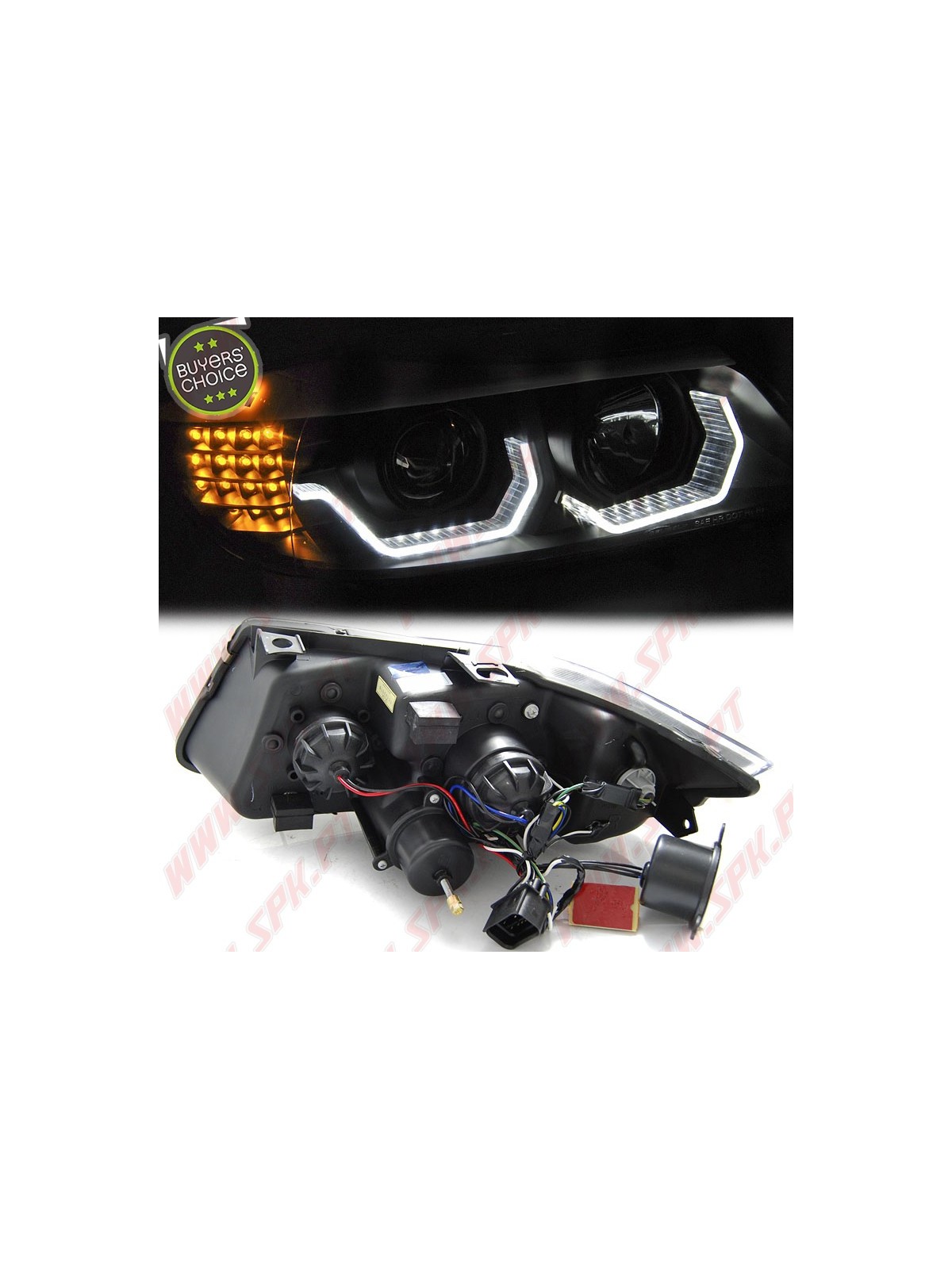 Faróis Angel Eyes 3D - C/Pisca LED / Black - BMW E90 / E91 (2005-2008)