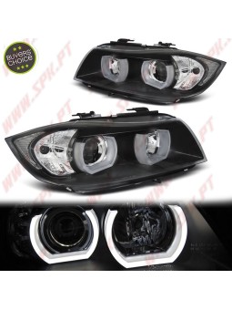 Faróis Angel Eyes U-LED / Black - BMW E90 / E91 (2005-2008)