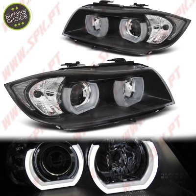 Faróis Angel Eyes U-LED / Black - BMW E90 / E91 (2005-2008)