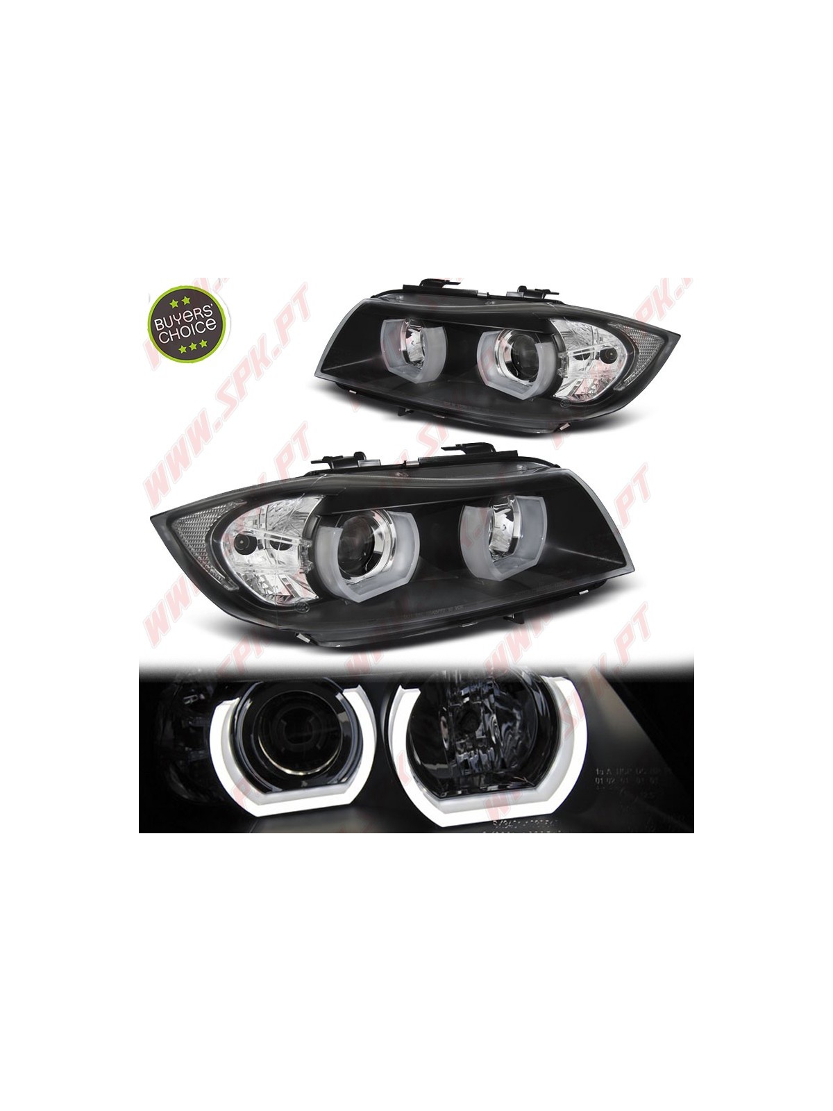 Faróis Angel Eyes U-LED / Black - BMW E90 / E91 (2005-2008)