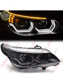 Faróis Angel Eyes 3D - C/Pisca LED / Black - BMW E60 / E61 (2003-2007)