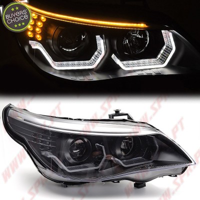 Faróis Angel Eyes 3D - C/Pisca LED / Black - BMW E60 / E61 (2003-2007)