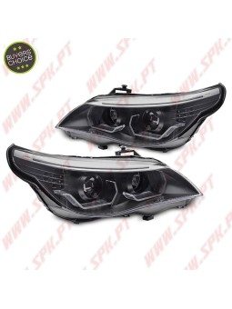 Faróis Angel Eyes 3D - C/Pisca LED / Black - BMW E60 / E61 (2003-2007)