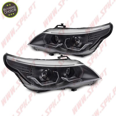Faróis Angel Eyes 3D - C/Pisca LED / Black - BMW E60 / E61 (2003-2007)