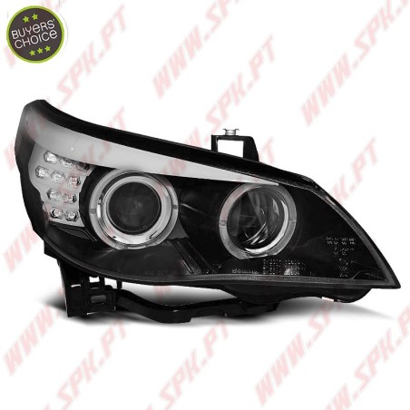 Faróis Angel Eyes - C/Pisca LED / Black - BMW E60 / E61 (2003-2007)