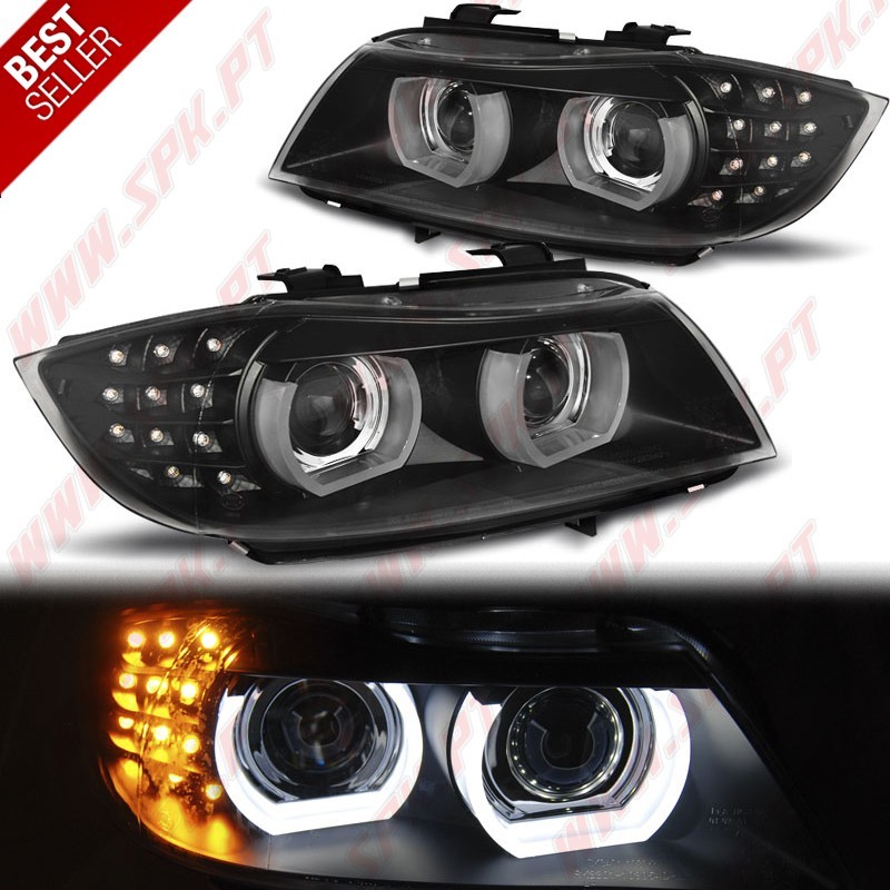 Faróis 3D XENON Angel Eyes / Black - BMW E90 / E91 LCI (2009-2011)