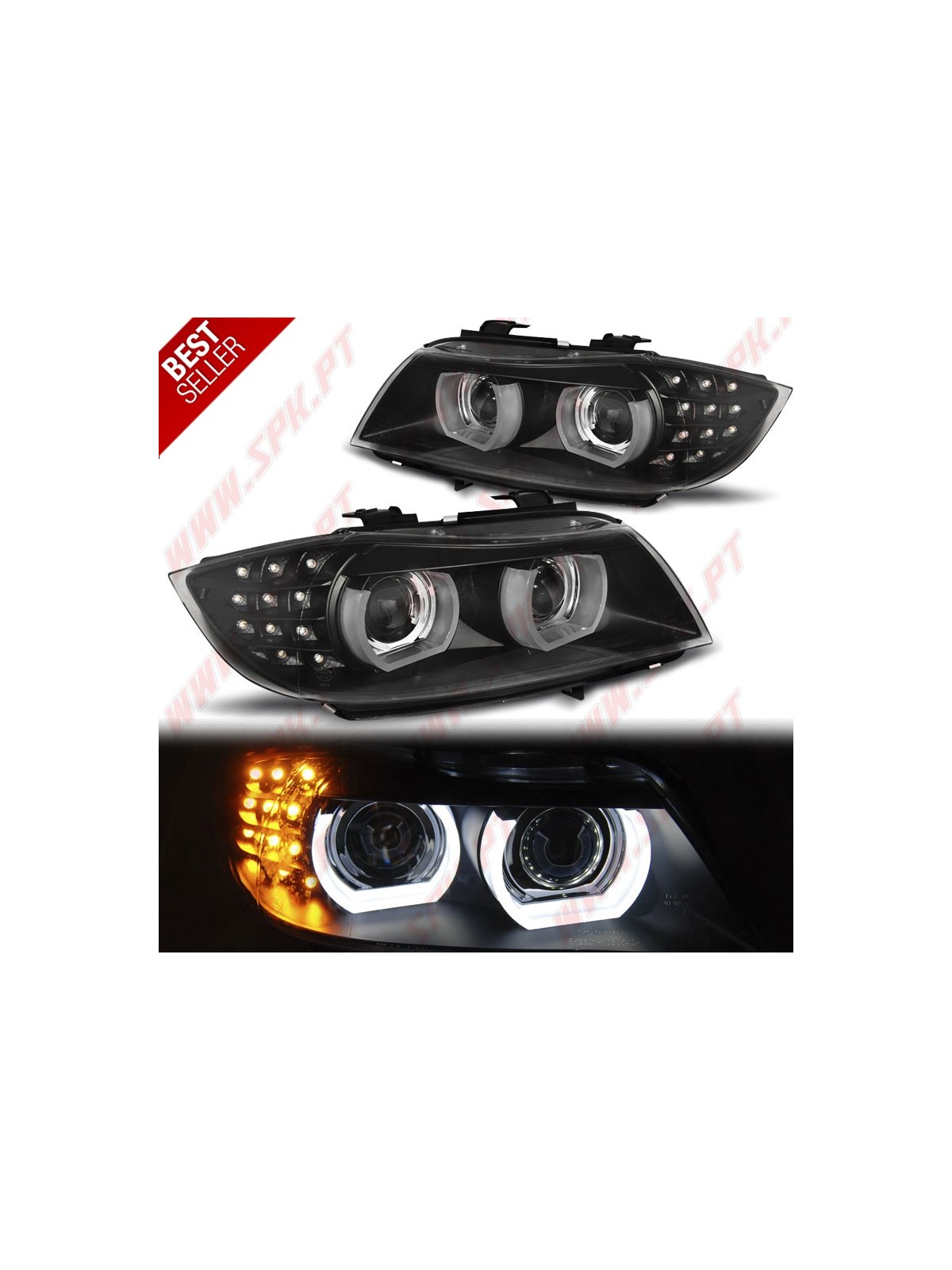 Faróis 3D XENON Angel Eyes / Black - BMW E90 / E91 LCI (2009-2011)