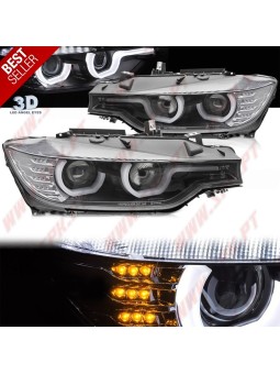 Faróis Angel Eyes U-Type - C/Pisca LED / Black - BMW F30 / F31 (2011-2015)