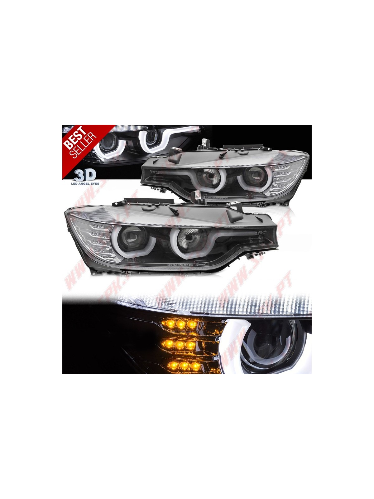 Faróis Angel Eyes U-Type - C/Pisca LED / Black - BMW F30 / F31 (2011-2015)