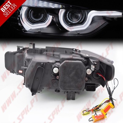 Faróis Angel Eyes U-Type - C/Pisca LED / Black - BMW F30 / F31 (2011-2015)