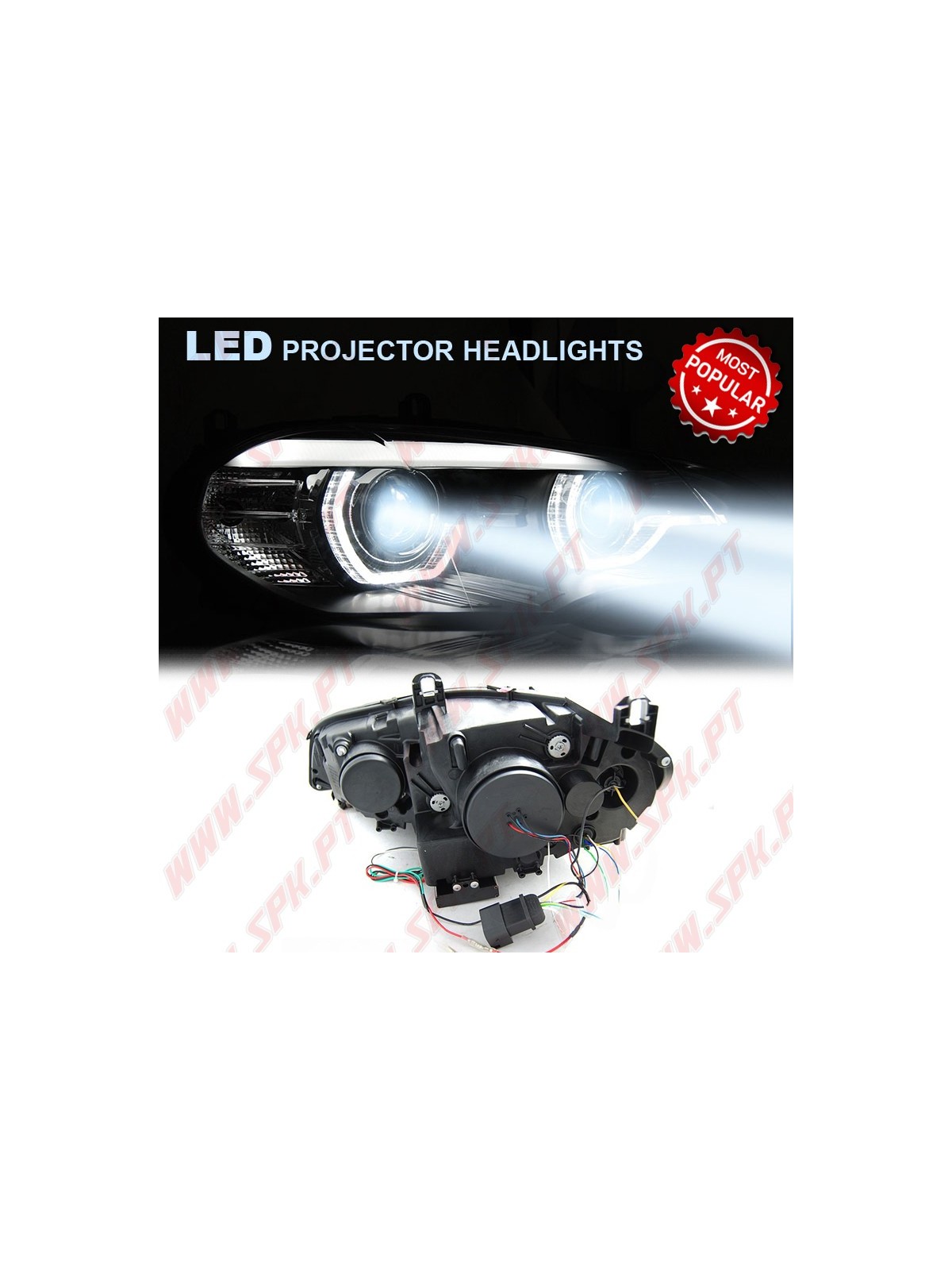 Faróis XENON Angel Eyes LED / Black - BMW X5 E70 (2007-2013)