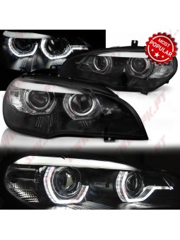 Faróis XENON Angel Eyes LED / Black - BMW X5 E70 (2007-2013)