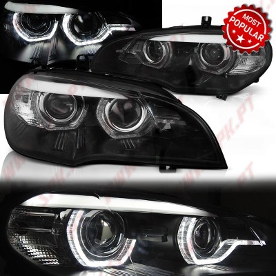 Faróis XENON Angel Eyes LED / Black - BMW X5 E70 (2007-2013)