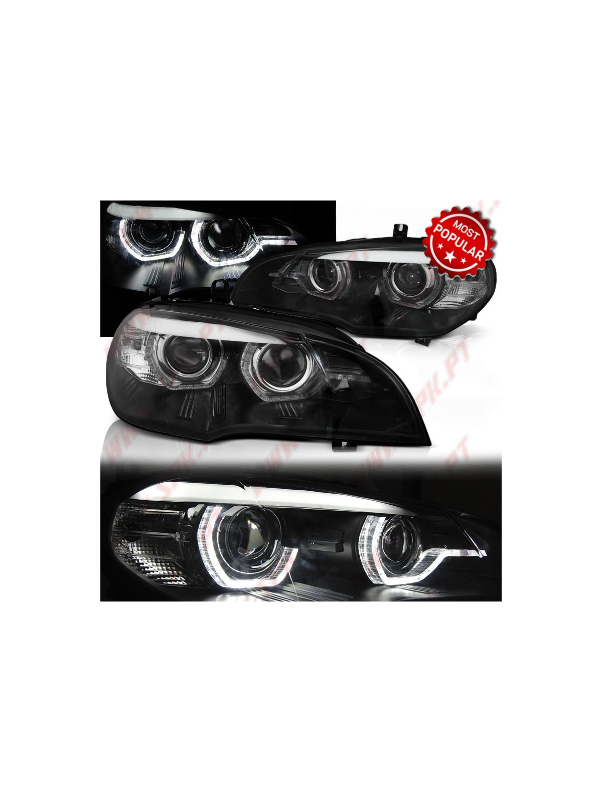 Faróis XENON Angel Eyes LED / Black - BMW X5 E70 (2007-2013)