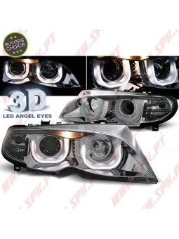 Faróis Angel Eyes 3D Chrome - BMW E46 Sedan / Touring (2001-2005)