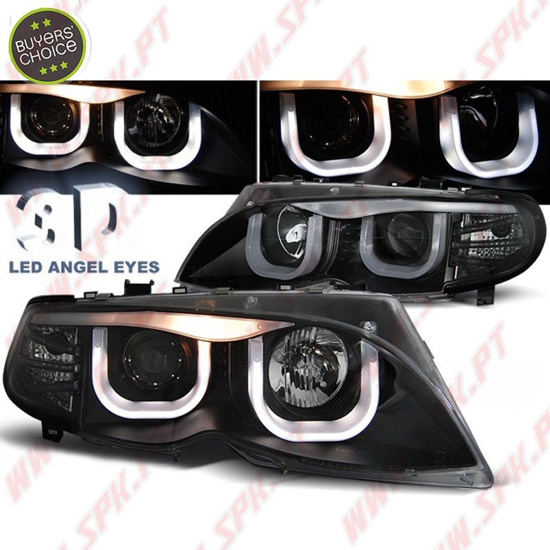 Faróis Angel Eyes 3D Black - BMW E46 Sedan / Touring (2001-2005) Faróis Angel Eyes 3D Black - BMW E46 Sedan / Touring (2001-2005)
