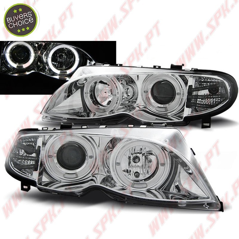 Faróis Angel Eyes Chrome - BMW E46 Sedan / Touring (2001-2005) Faróis Angel Eyes Chrome - BMW E46 Sedan / Touring (2001-2005)