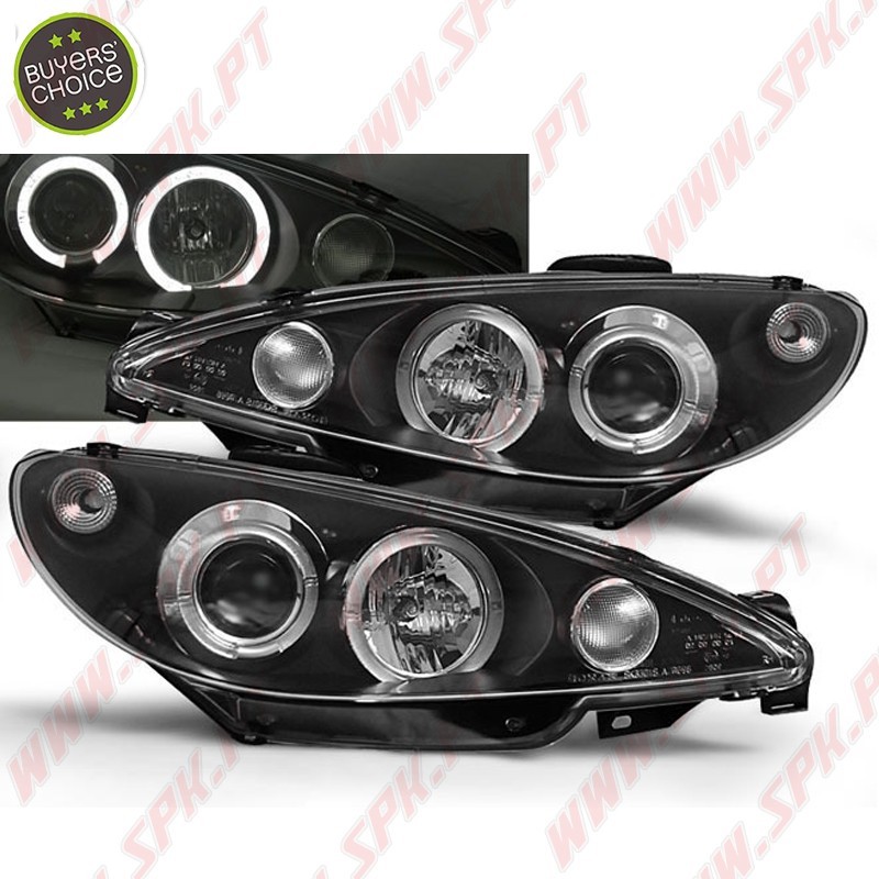 Faróis Angel Eyes Black - Peugeot 206 (1998-2002) Faróis Angel Eyes Black - Peugeot 206 (1998-2002)