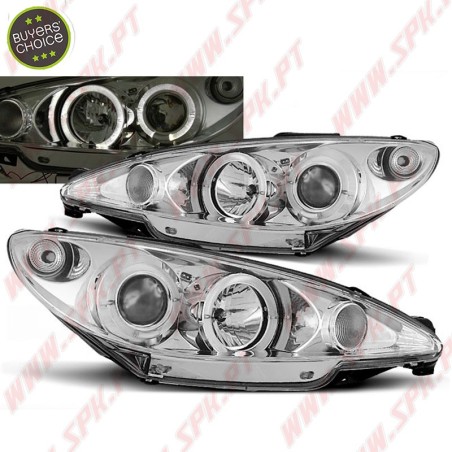 Faróis Angel Eyes Chrome - Peugeot 206 (1998-2002)