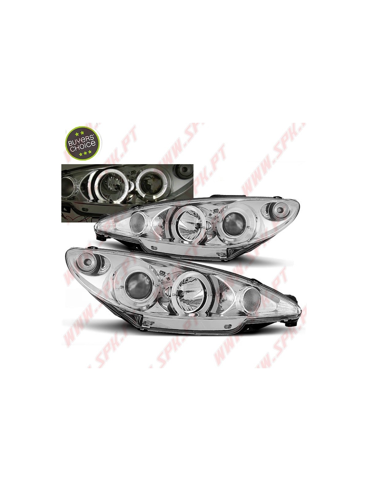 Faróis Angel Eyes Chrome - Peugeot 206 (1998-2002)