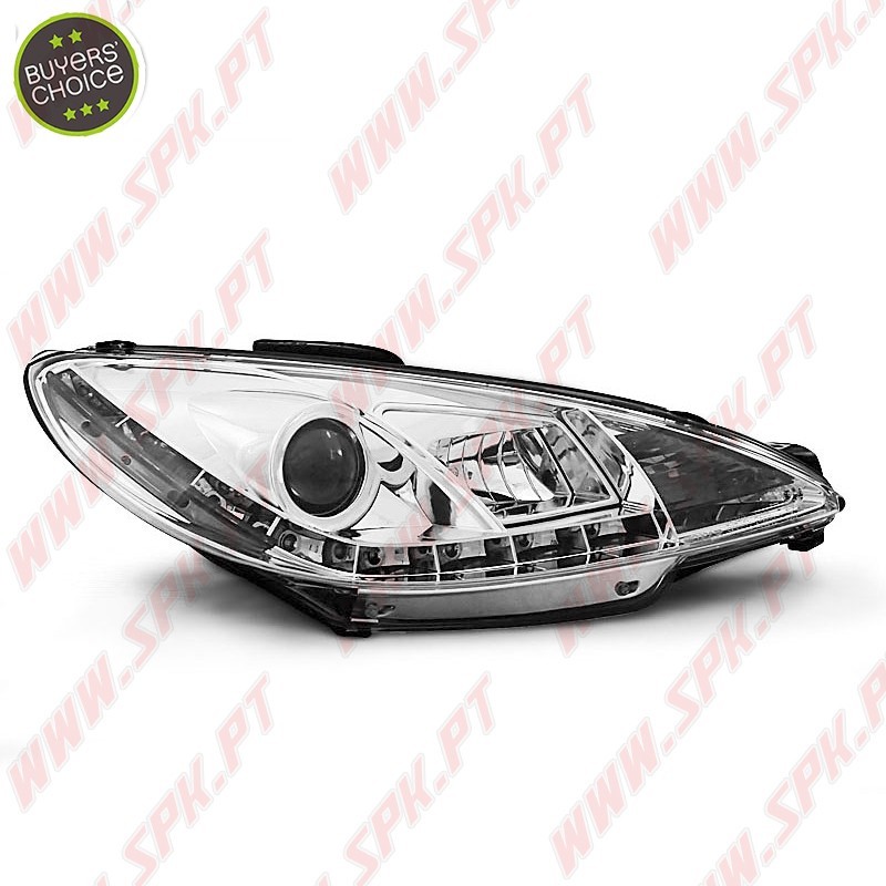 Faróis Look DRL Chrome - Peugeot 206 (1998-2002) Faróis Look DRL Chrome - Peugeot 206 (1998-2002)