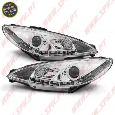 Faróis Look DRL Led Chrome - Peugeot 206 (1998-2002)