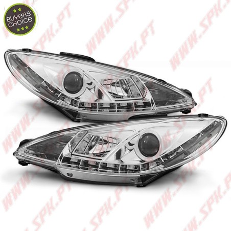 Faróis Look DRL Chrome - Peugeot 206 (1998-2002)